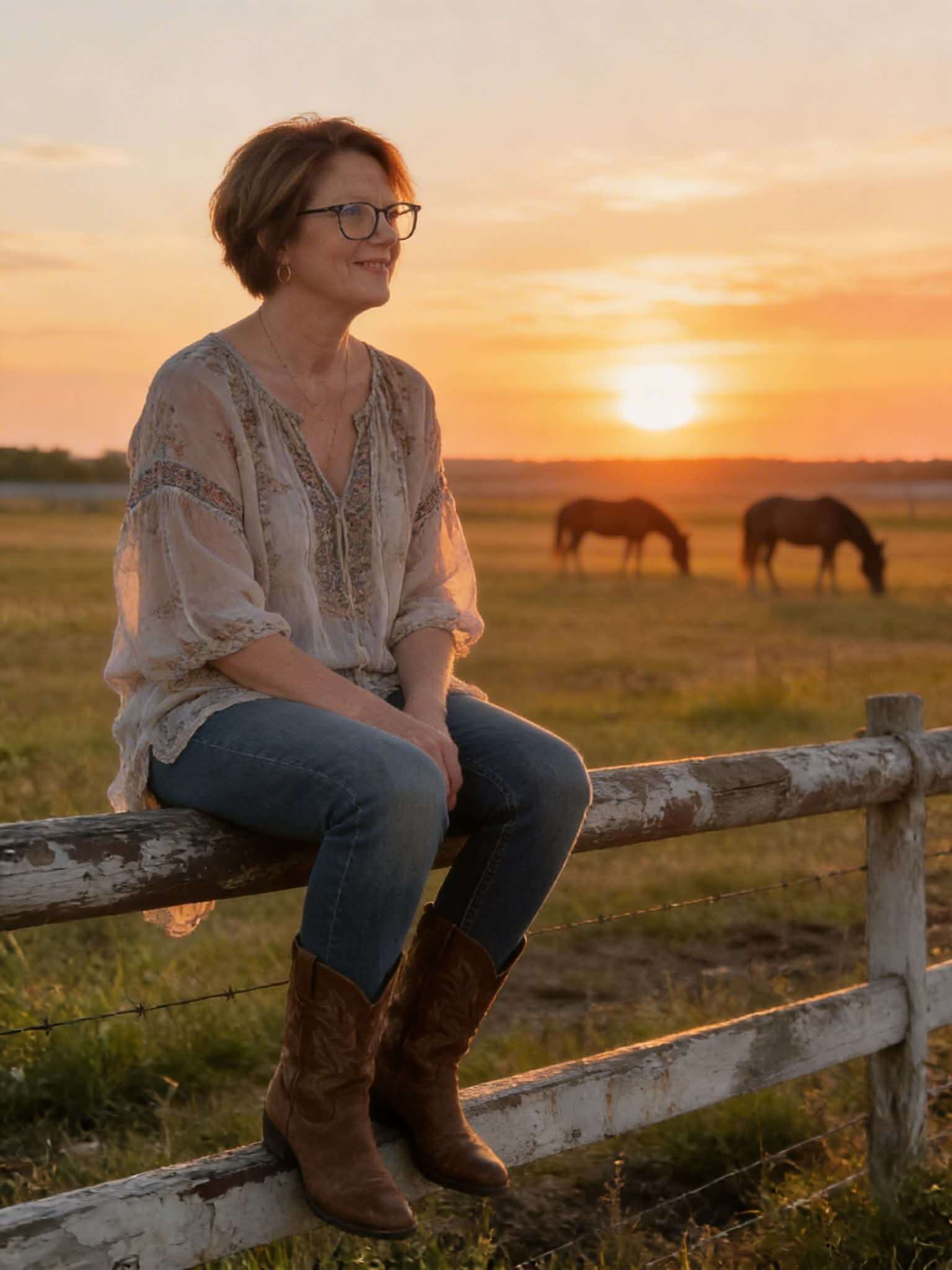 Christy Taylor at sunset with horses